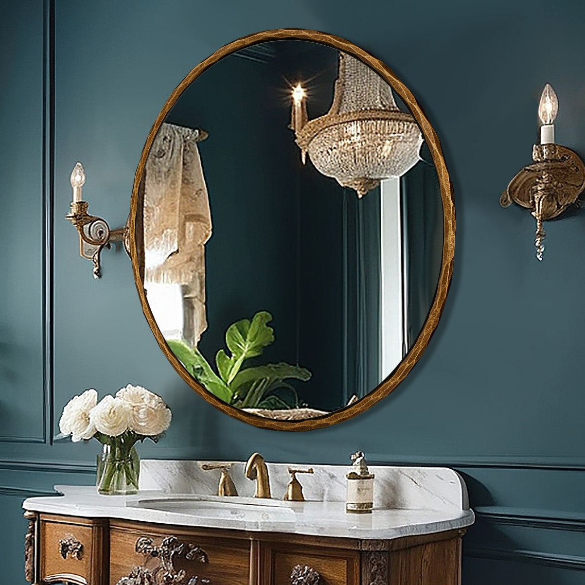 Antique Hand Hammer Forged Iron Mirror Circle Wrought Iron Mirror Round Wall Mirror