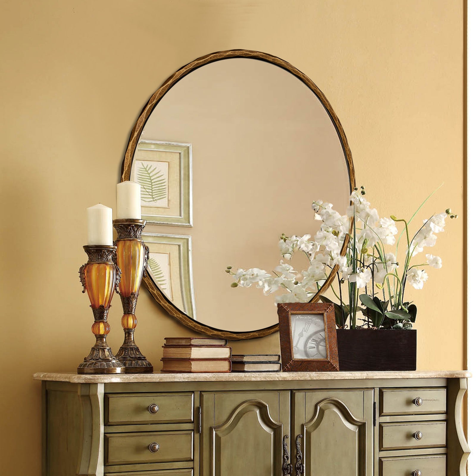 Antique Hand Hammer Forged Iron Mirror Circle Wrought Iron Mirror Round Wall Mirror