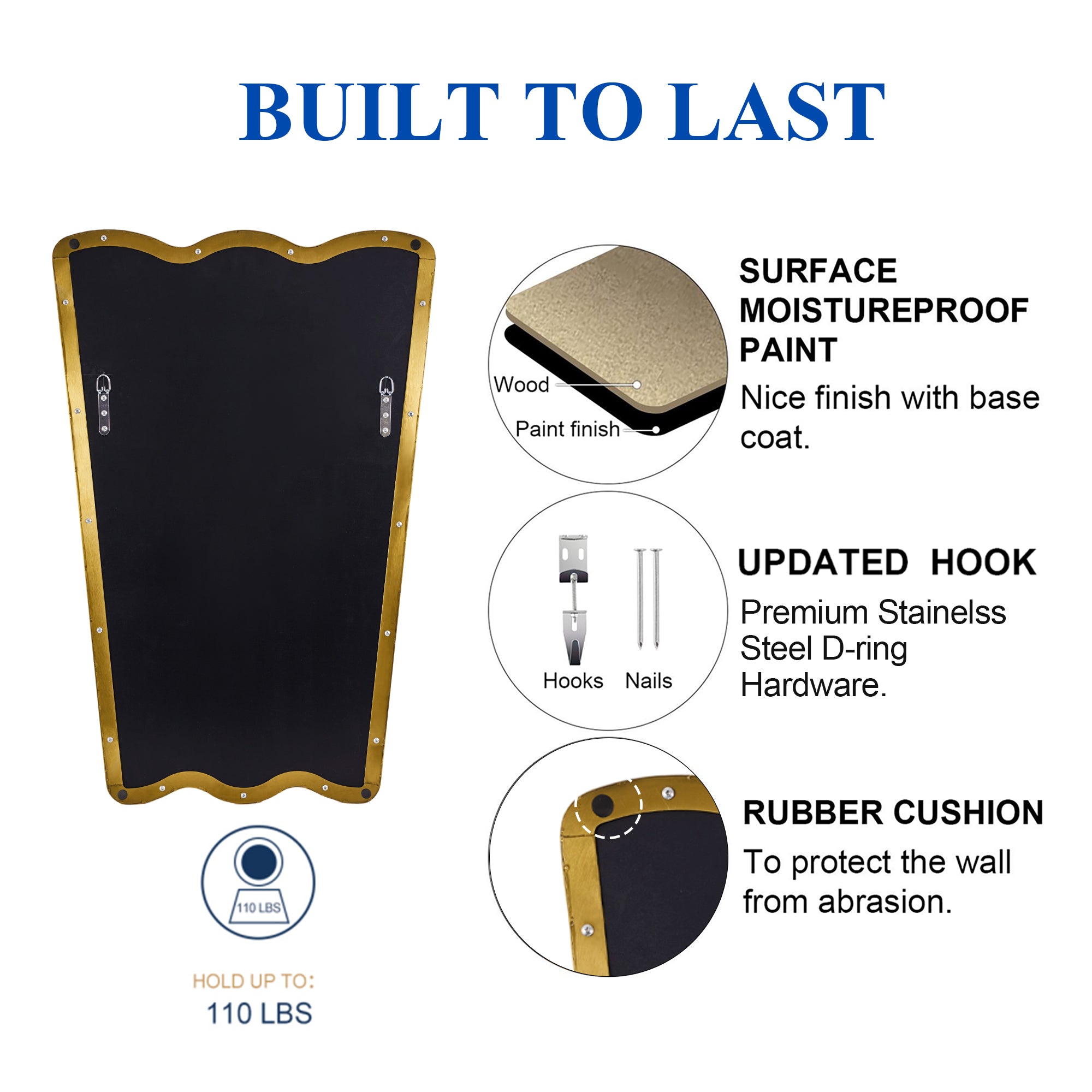 Contemporary Tapered Wavy Scalloped Bathroom Vanity Mirror | Stainless Steel Framed