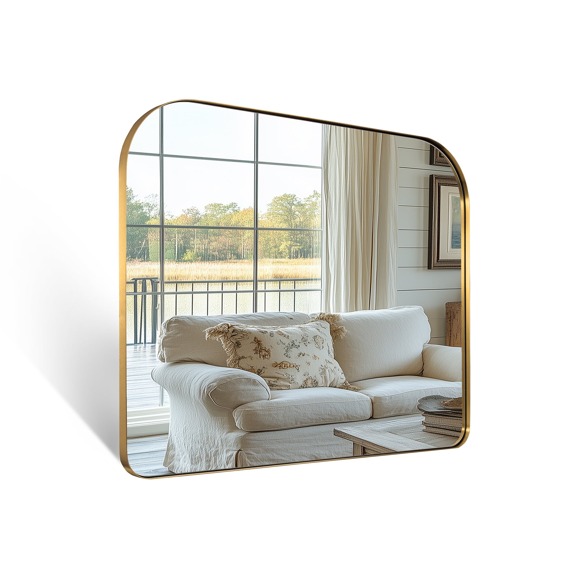 Modern Mantel Wide Arch Rectangle Bathroom Vanity Mirror | Stainless Steel Frame