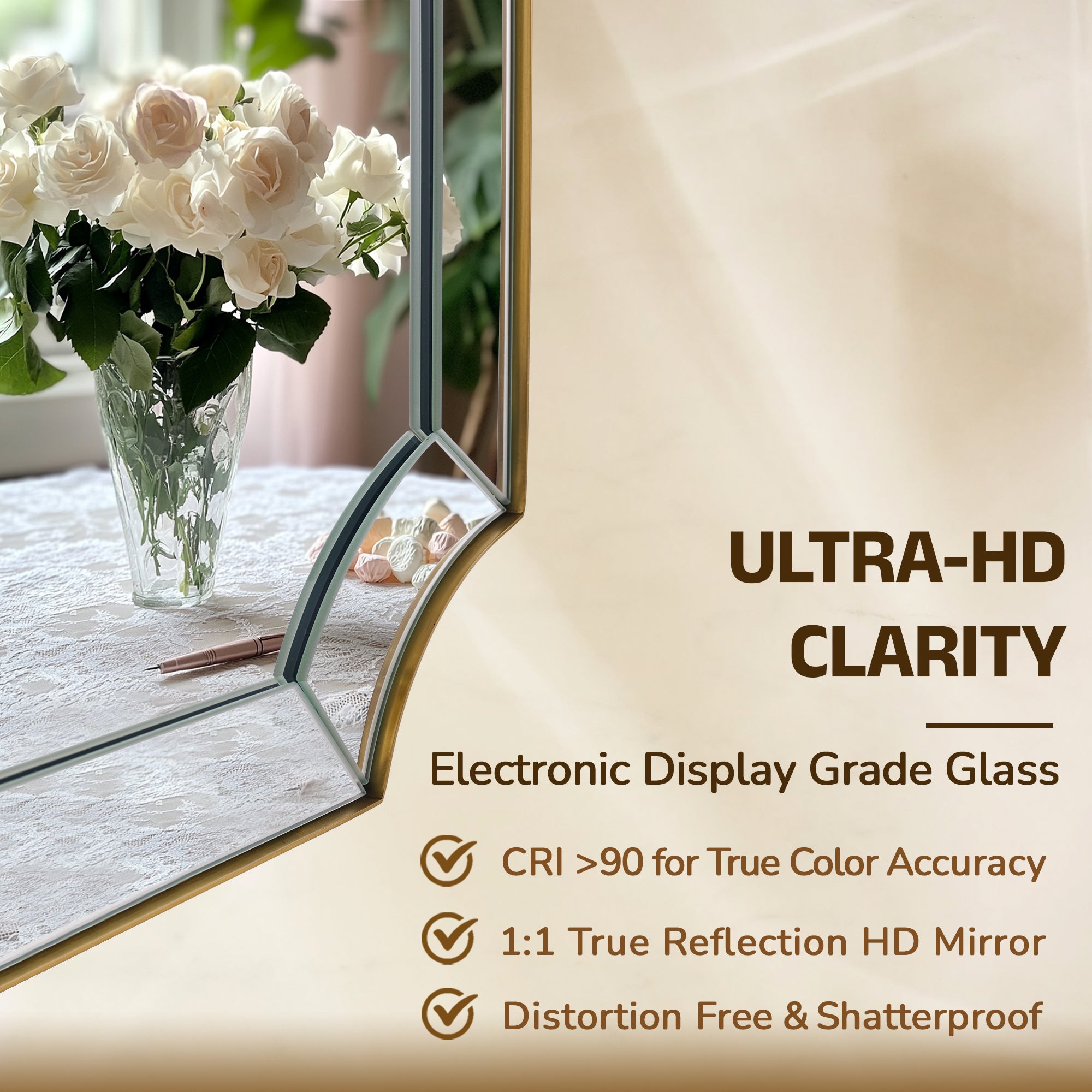 Minuette Glass Tiles Edge Scalloped Bathroom Vanity Mirrors | Stainless Steel Frame