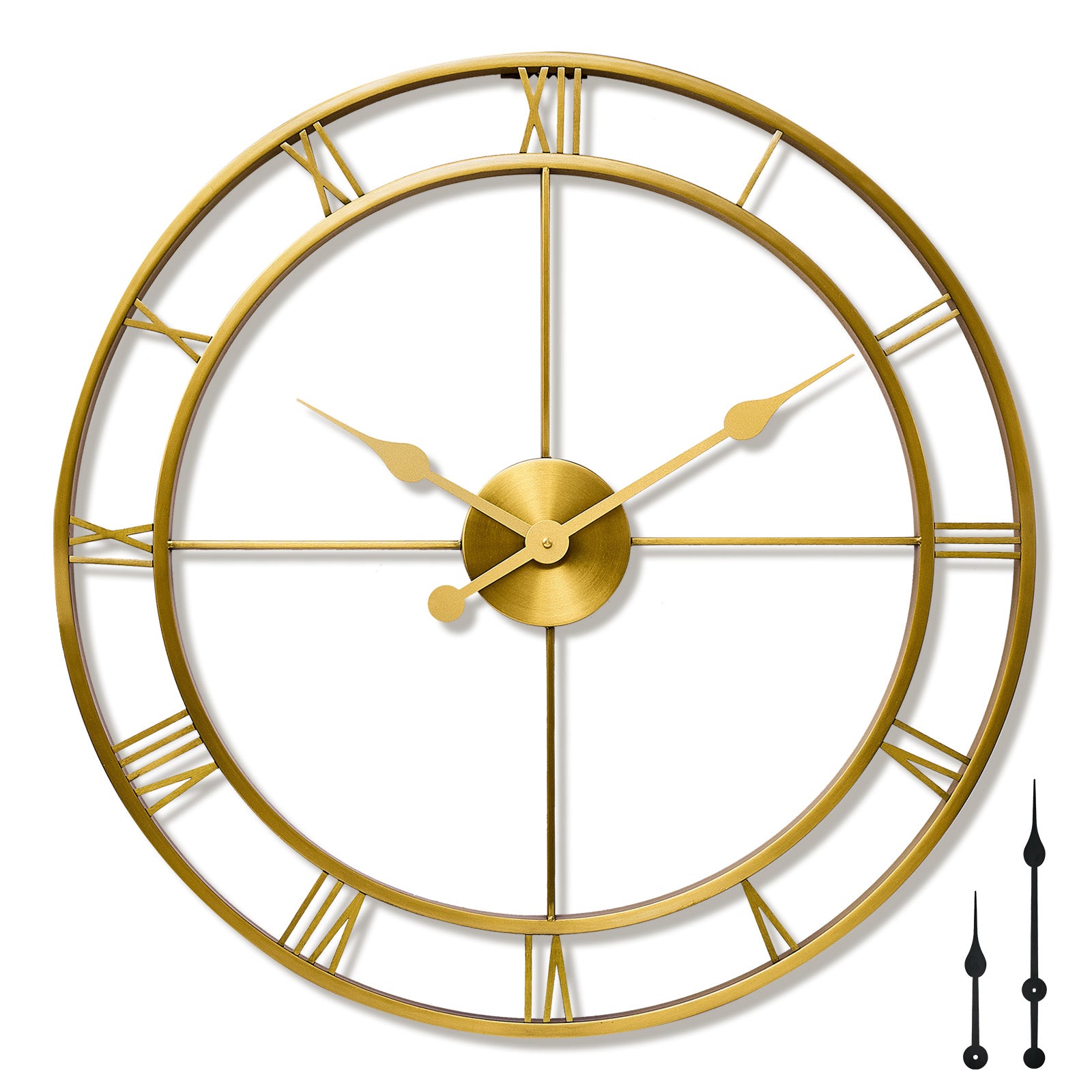 Retro Large Stainless Steel Round Hollow Metal Wall Clock Roman Numerals