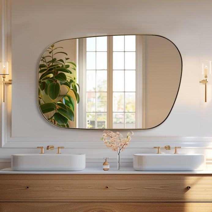 Asymmetrical Irregular Bathroom Wall Mirror | Stainless Steel Frame