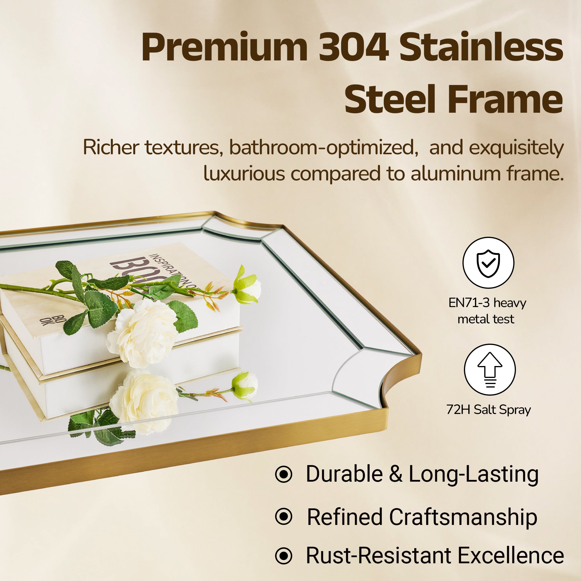 Minuette Glass Tiles Edge Scalloped Bathroom Vanity Mirrors | Stainless Steel Frame