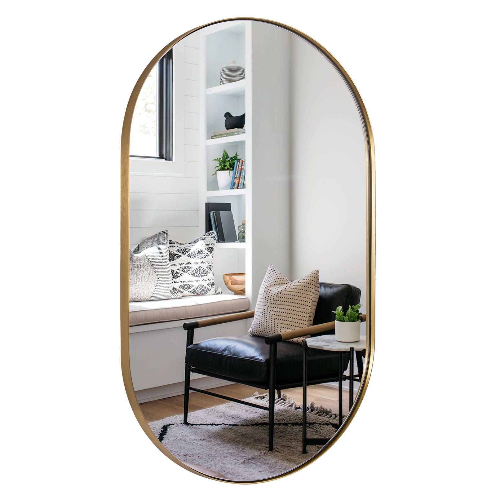 Full Length Pill Shaped Mirrors Wall Mounted, Full Body Long Leaning Mirror