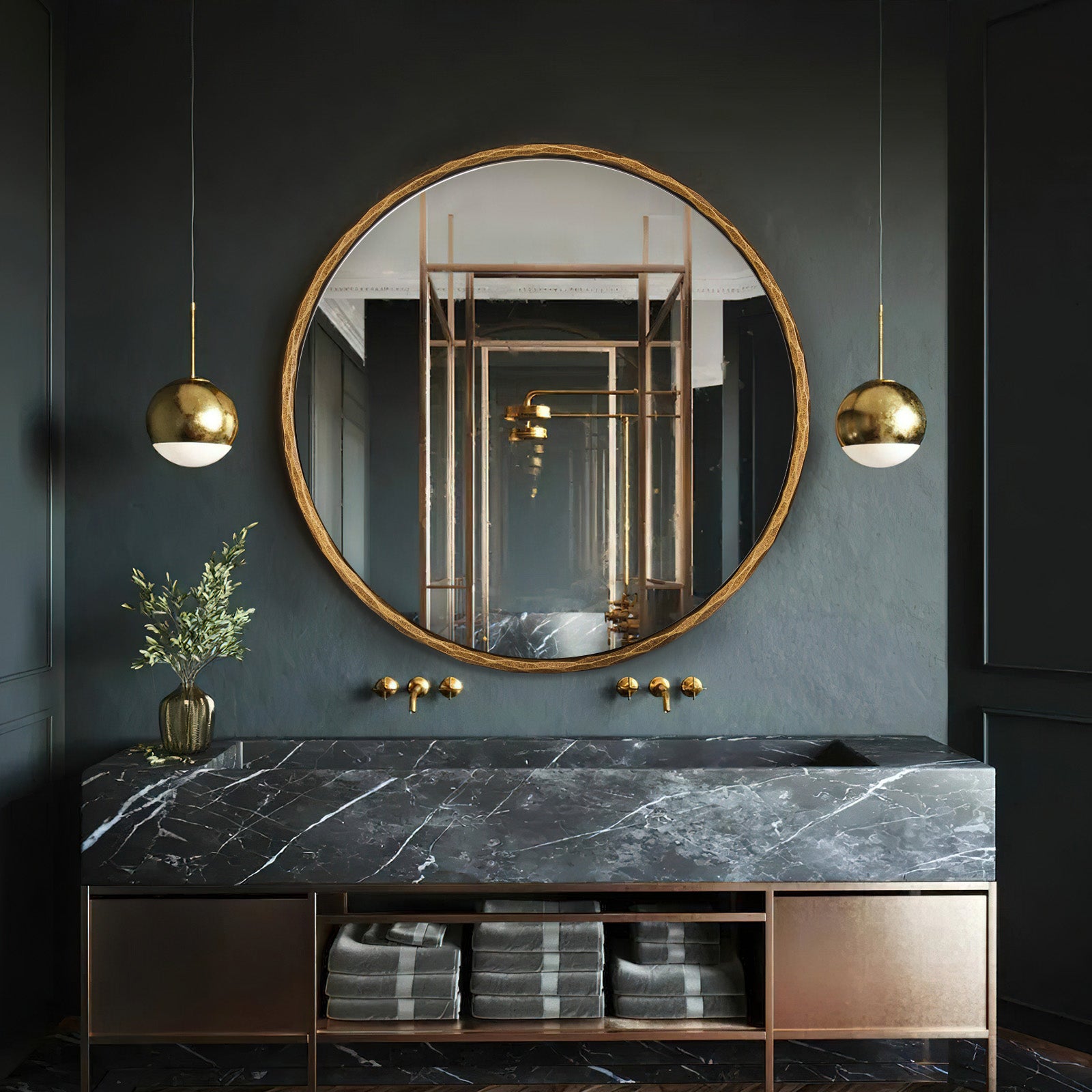 Vintage Hand Hammer Forged Iron Mirror Circle Wrought Iron Mirror Round Wall Mirror