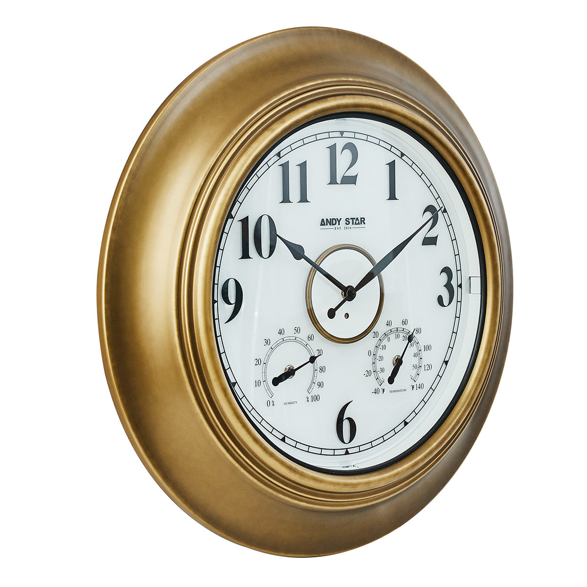21 Inch Brass Large Outdoor Wall Clock with Thermometer Weatherproof Illuminated