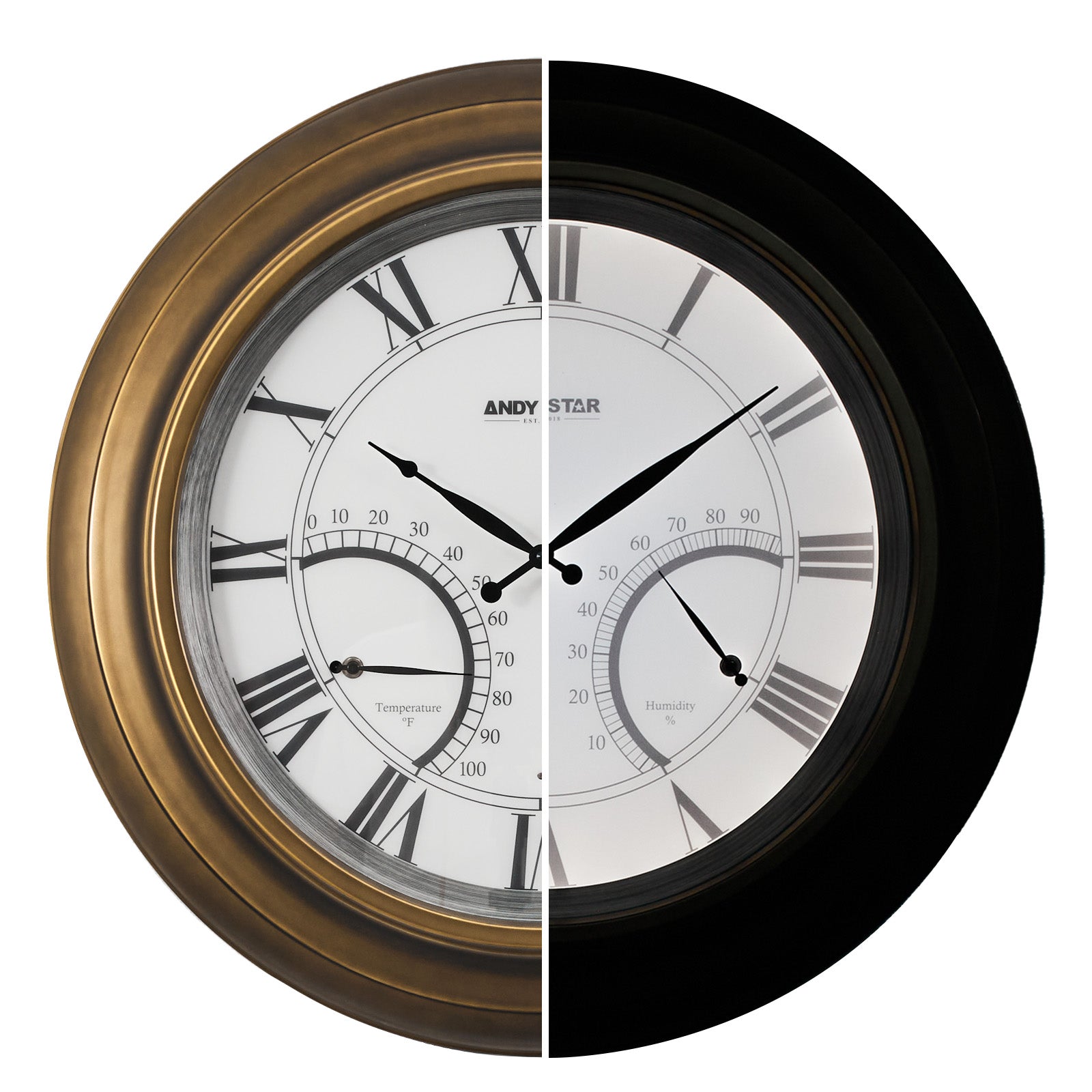 Contemporary Large Outdoor Wall Clock with Thermometer Waterproof Illuminated,24 Inch