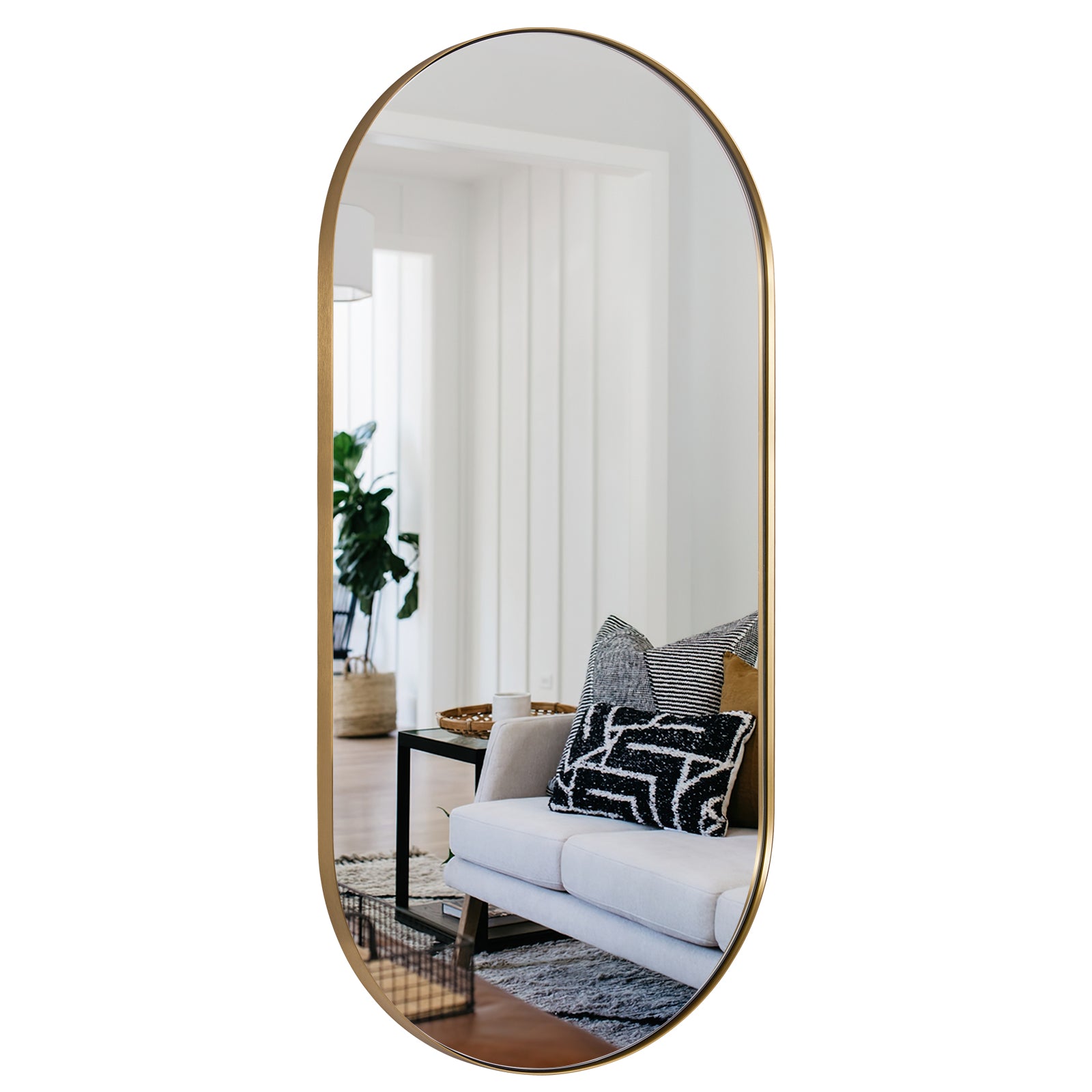 Full Length Pill Shaped Mirrors Wall Mounted, Full Body Long Leaning Mirror
