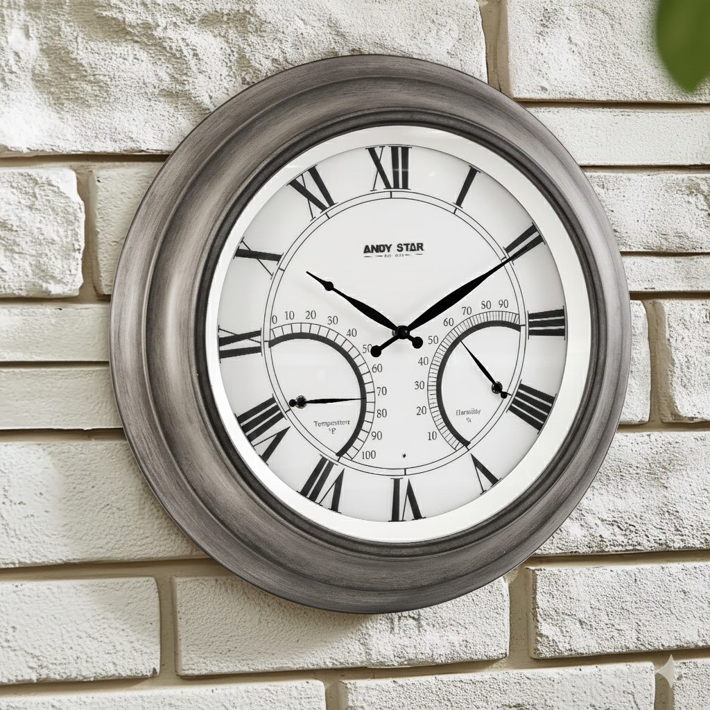 Oak Large Outdoor Wall Clock with Thermometer Waterproof Illuminated,24 Inch