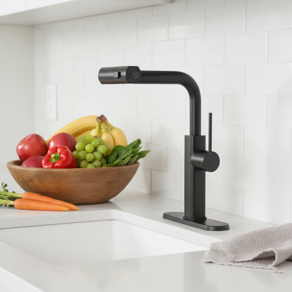 Modern Stainless Steel Single Hole Kitchen Faucet with Pull-Out Sprayer
