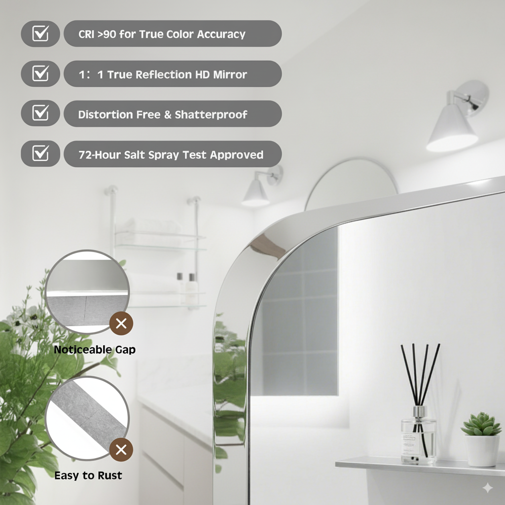 Modern Rounded Rectangle Mirror for Bathroom/ Vanity/ Wall | Stainless Steel Frame