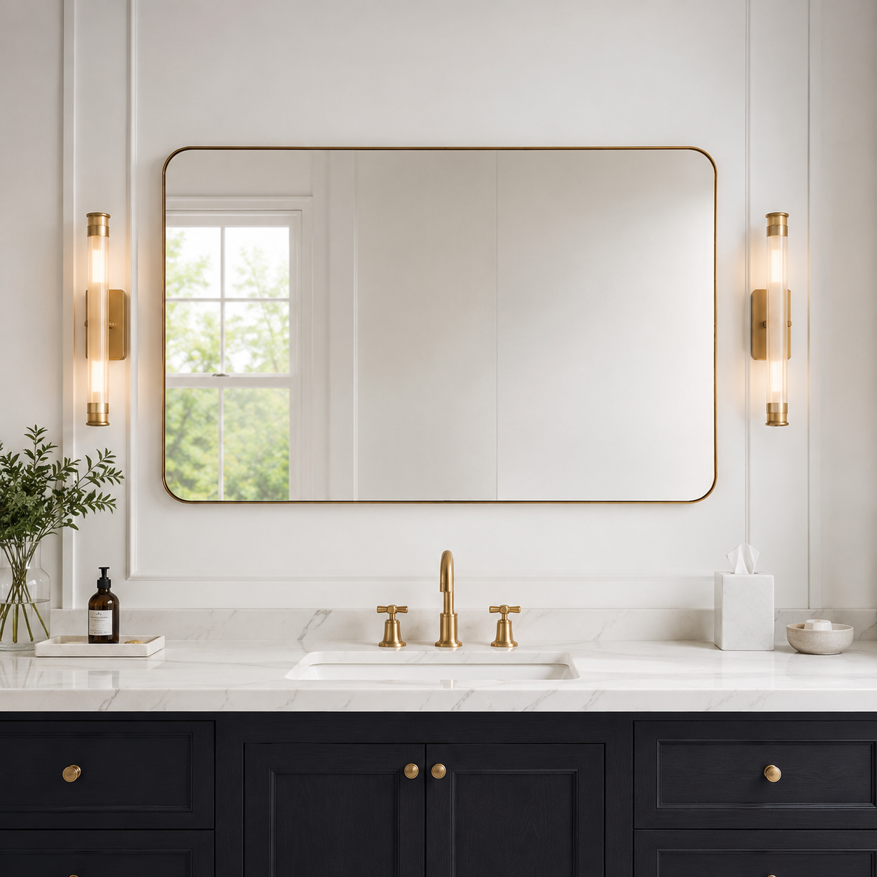 Modern Rounded Rectangle Mirror for Bathroom/ Vanity/ Wall | Stainless Steel Frame
