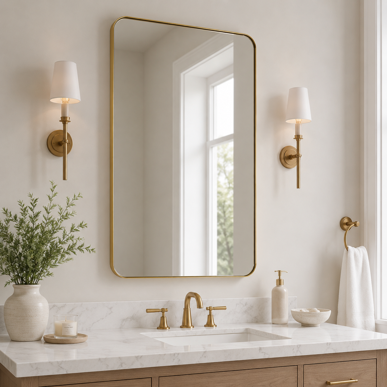 Modern Rounded Rectangle Mirror for Bathroom/ Vanity/ Wall | Stainless Steel Frame