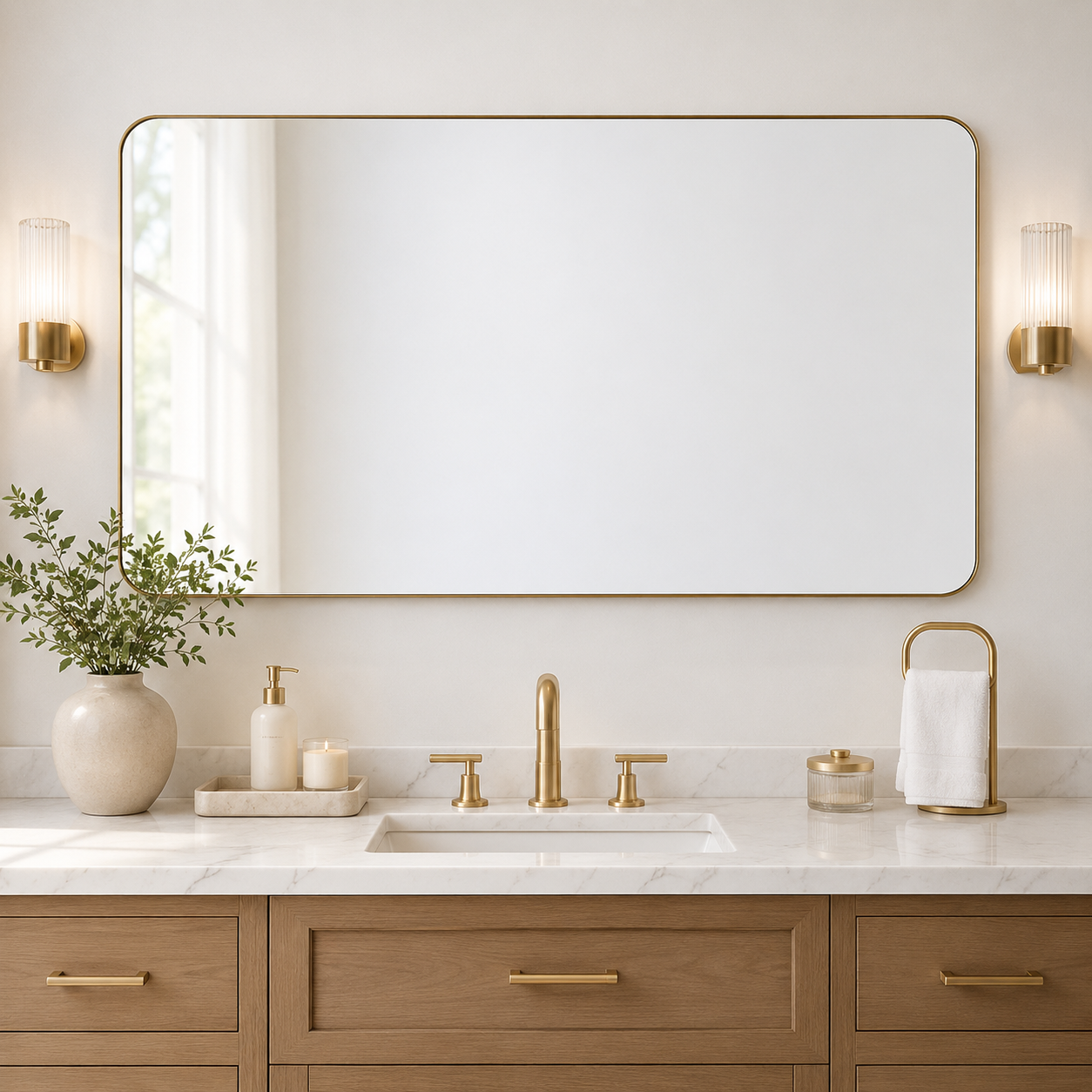 Modern Rounded Rectangle Mirror for Bathroom/ Vanity/ Wall | Stainless Steel Frame