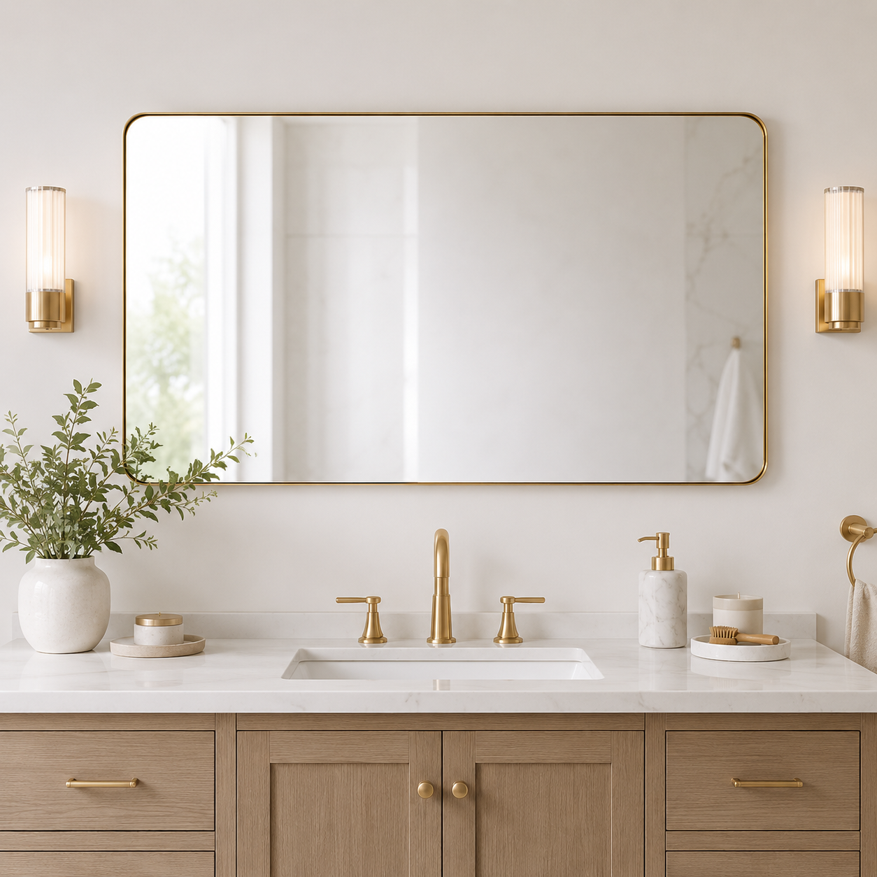 Modern Rounded Rectangle Mirror for Bathroom/ Vanity/ Wall | Stainless Steel Frame