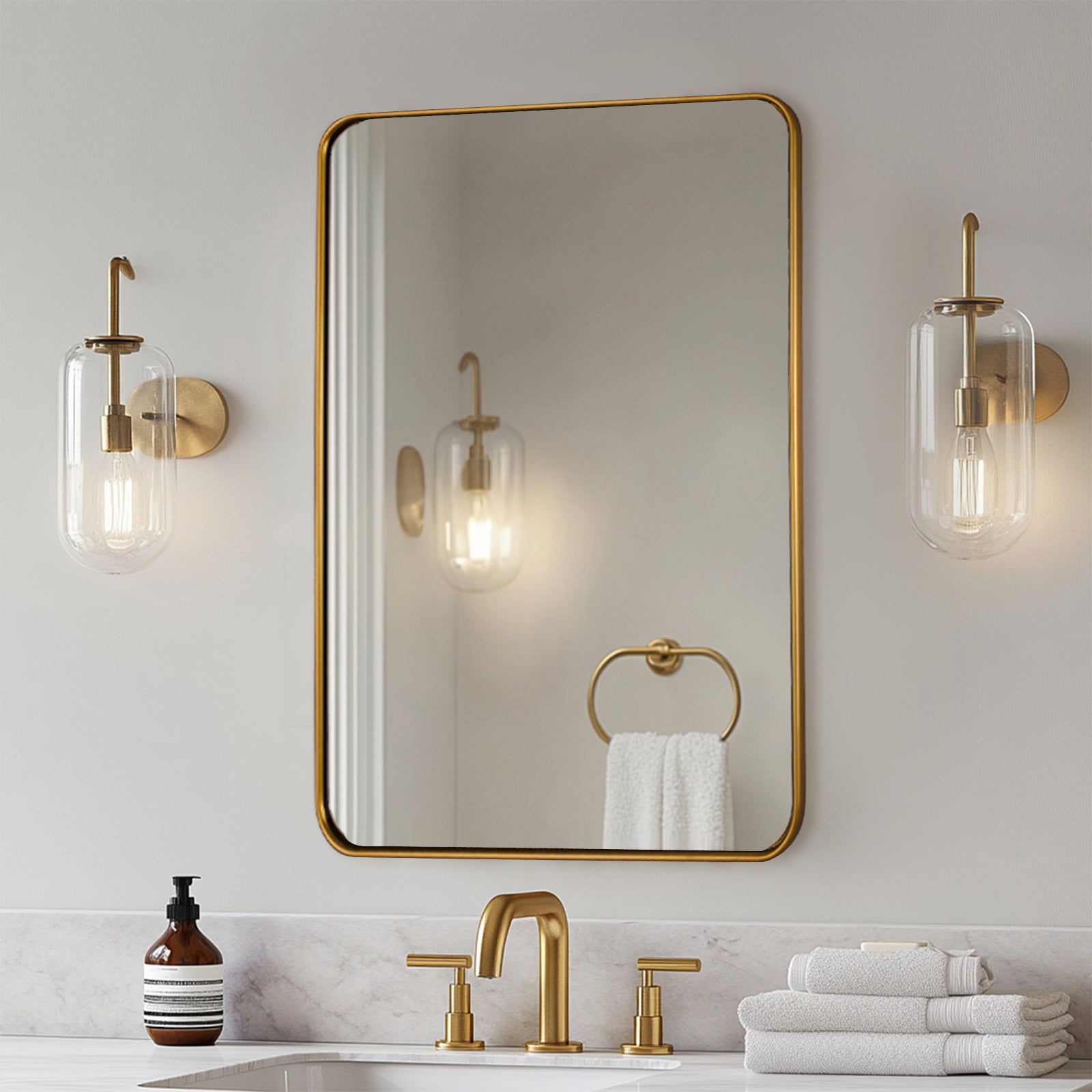 Contemporary Rounded Rectangular Bathroom Wall Mirror| Aluminum U-Tube Framed