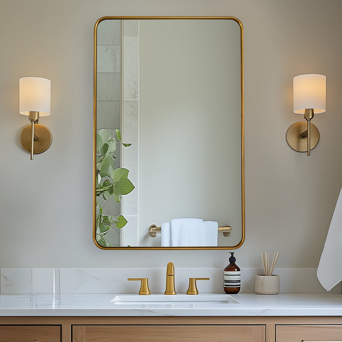 Contemporary Rounded Rectangular Bathroom Wall Mirror| Aluminum U-Tube Framed