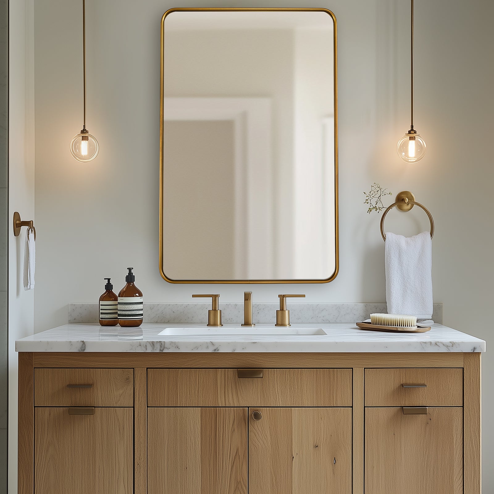 Contemporary Rounded Rectangular Bathroom Wall Mirror| Aluminum U-Tube Framed