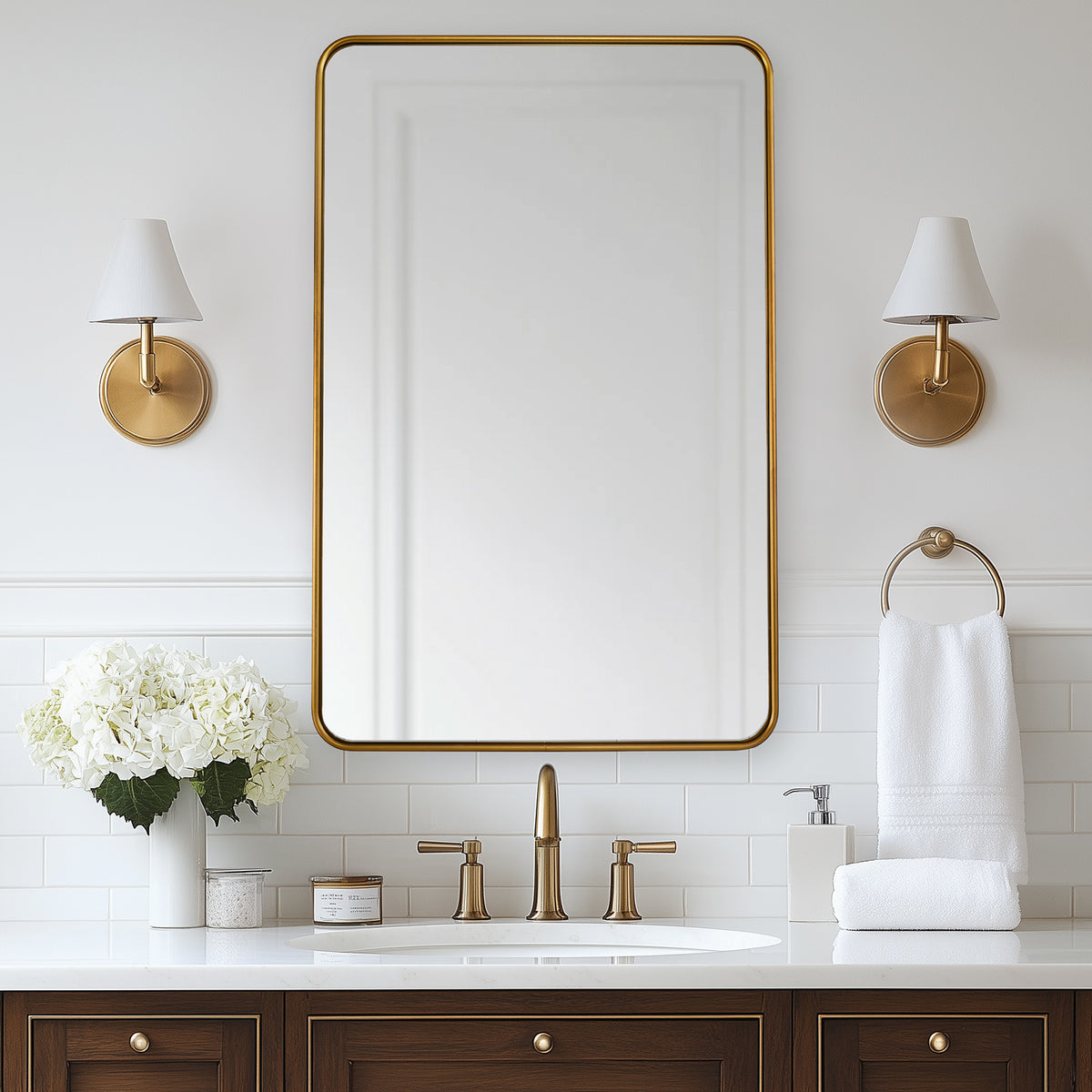 Contemporary Rounded Rectangular Bathroom Wall Mirror| Aluminum U-Tube Framed