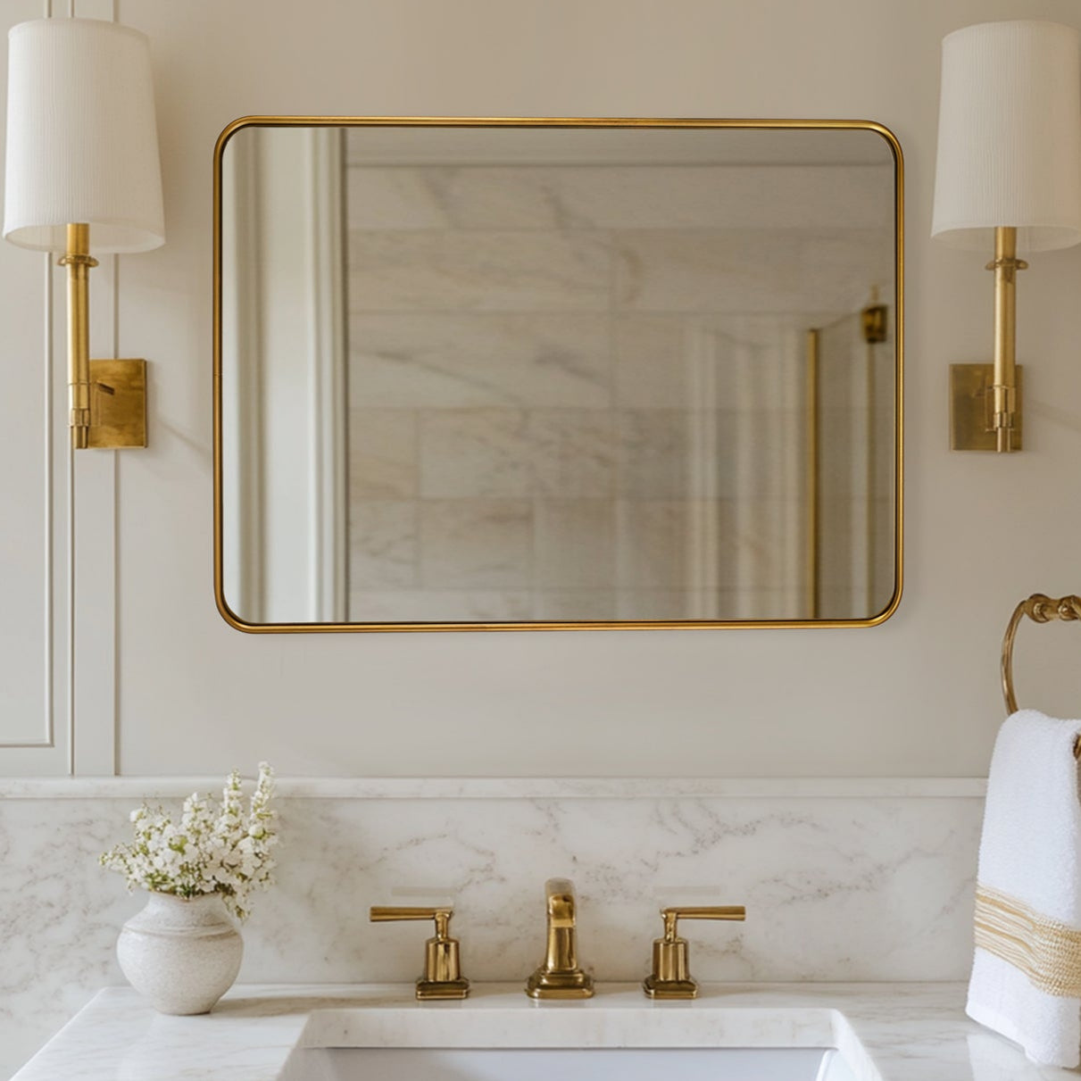 Contemporary Rounded Rectangular Bathroom Wall Mirror| Aluminum U-Tube Framed