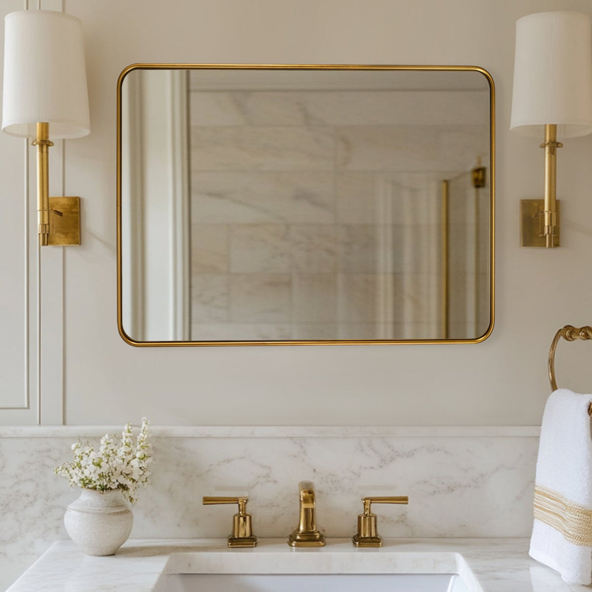 Contemporary Rounded Rectangular Bathroom Wall Mirror| Aluminum U-Tube Framed
