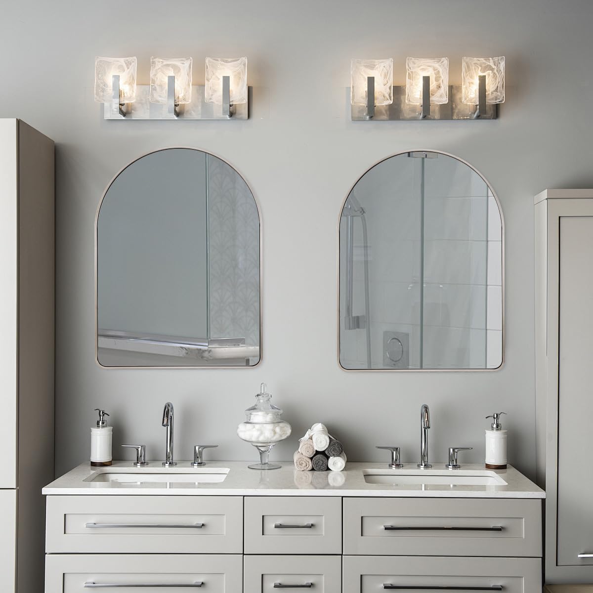 Contemporary Bold Stainless Steel Framed Arched Wall Mirrors for Bathroom, Living Room, Entry