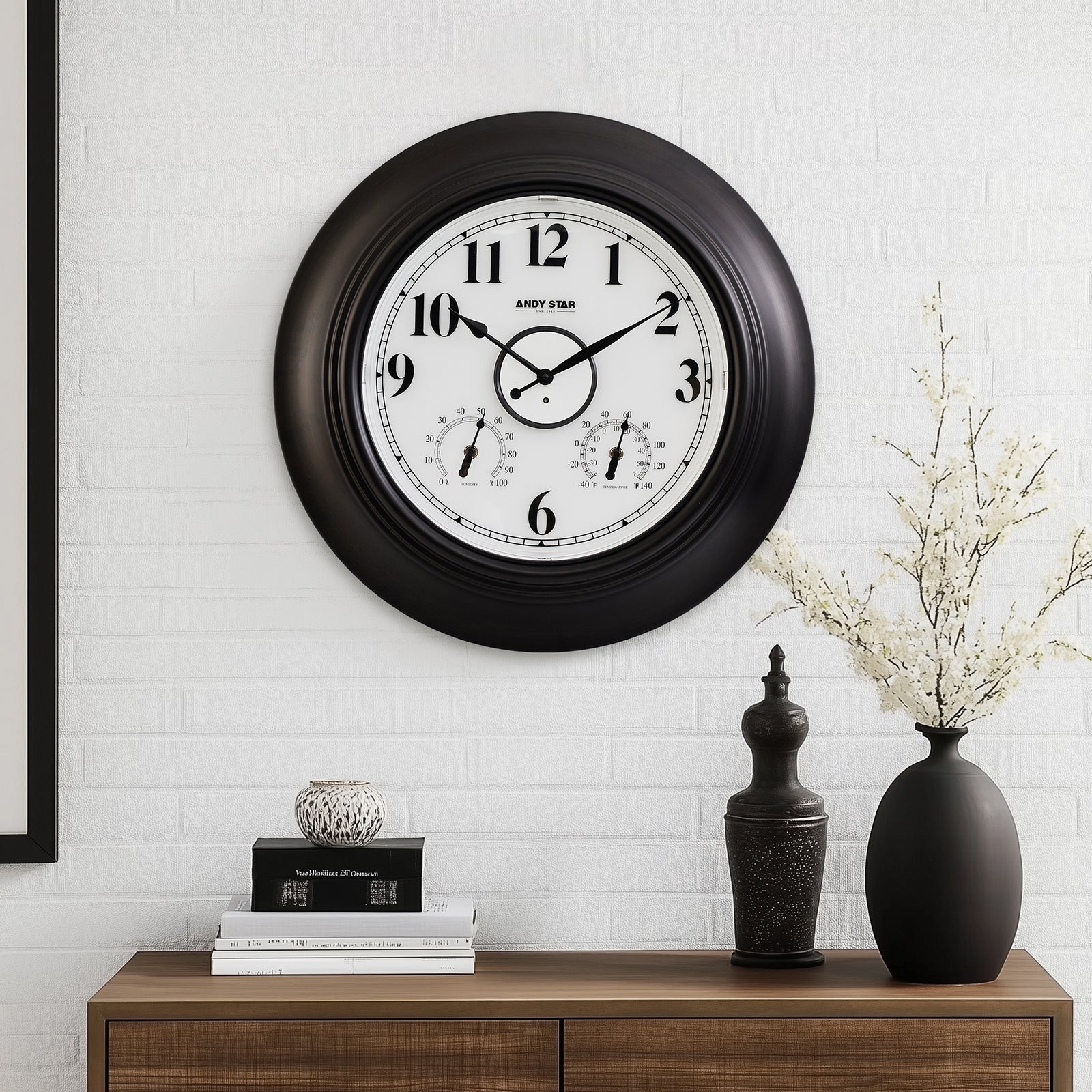Contemporary Large Outdoor Wall Clock with Thermometer Weatherproof Illuminated ,21 Inch