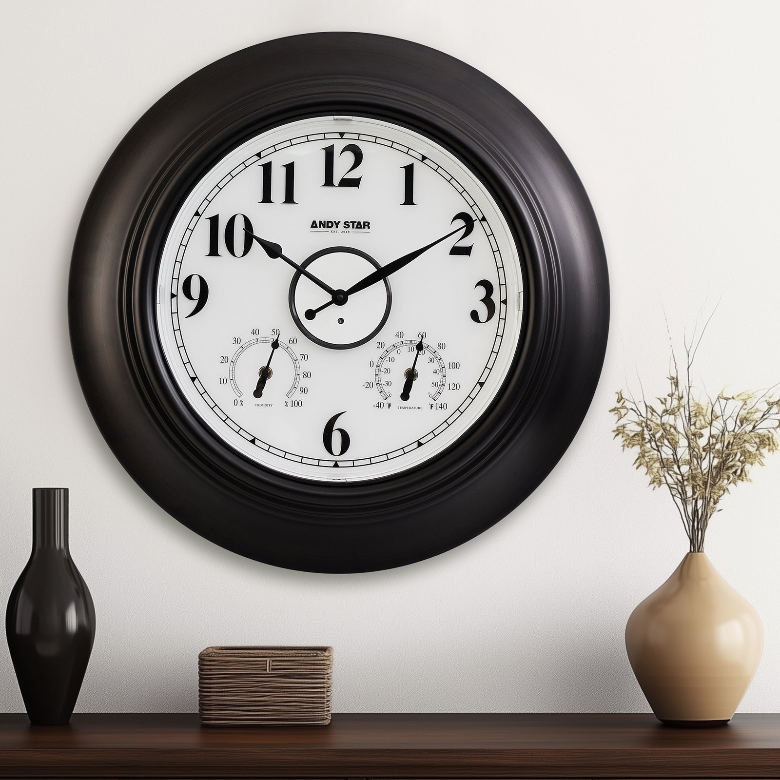 Contemporary Large Outdoor Wall Clock with Thermometer Weatherproof Illuminated ,21 Inch