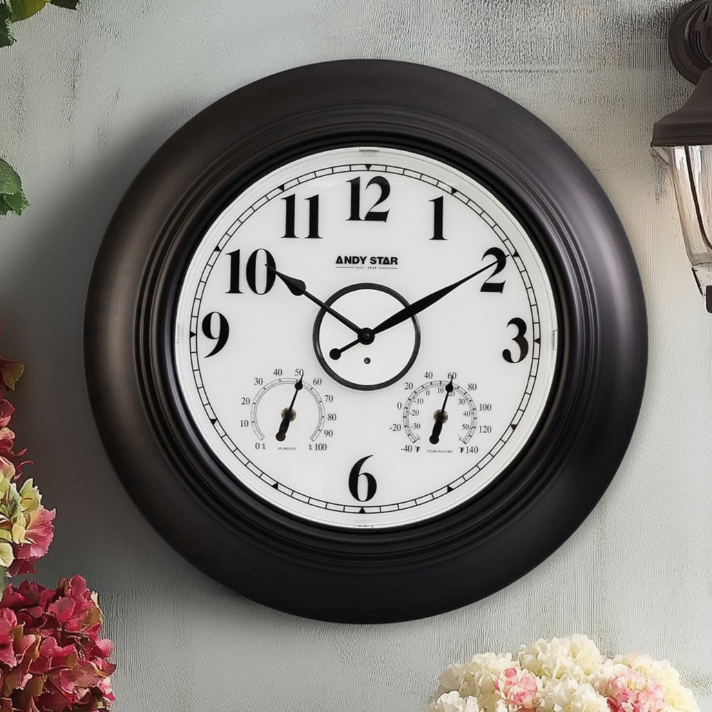 Contemporary Large Outdoor Wall Clock with Thermometer Weatherproof Illuminated ,21 Inch