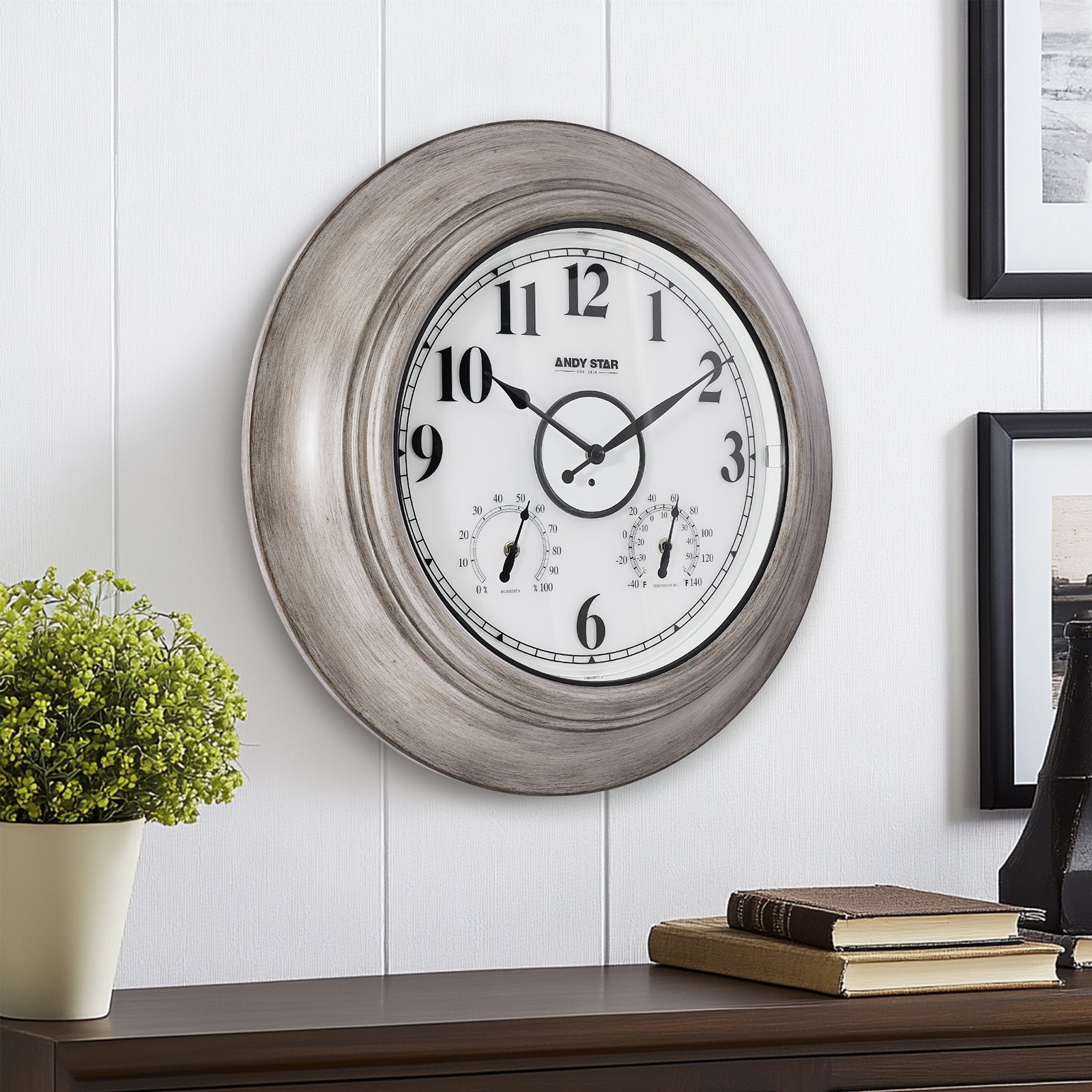 Contemporary Large Outdoor Wall Clock with Thermometer Weatherproof Illuminated ,21 Inch