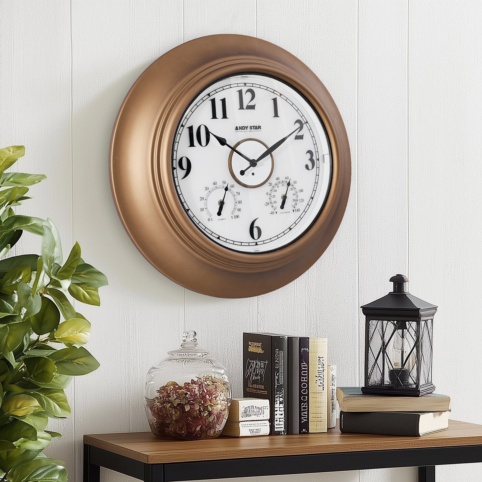 Contemporary Large Outdoor Wall Clock with Thermometer Weatherproof Illuminated ,21 Inch