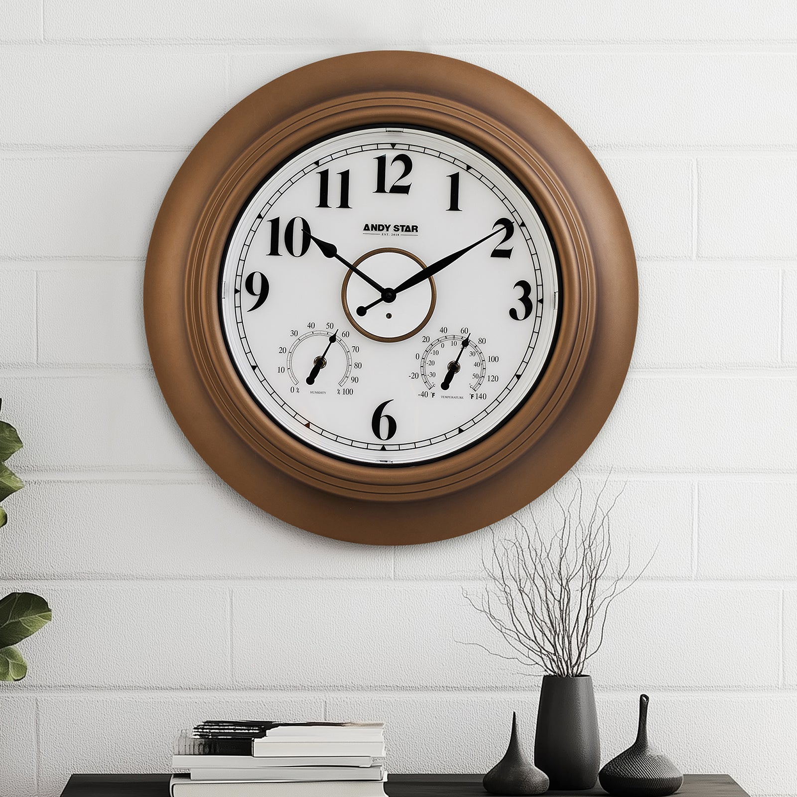 Contemporary Large Outdoor Wall Clock with Thermometer Weatherproof Illuminated ,21 Inch