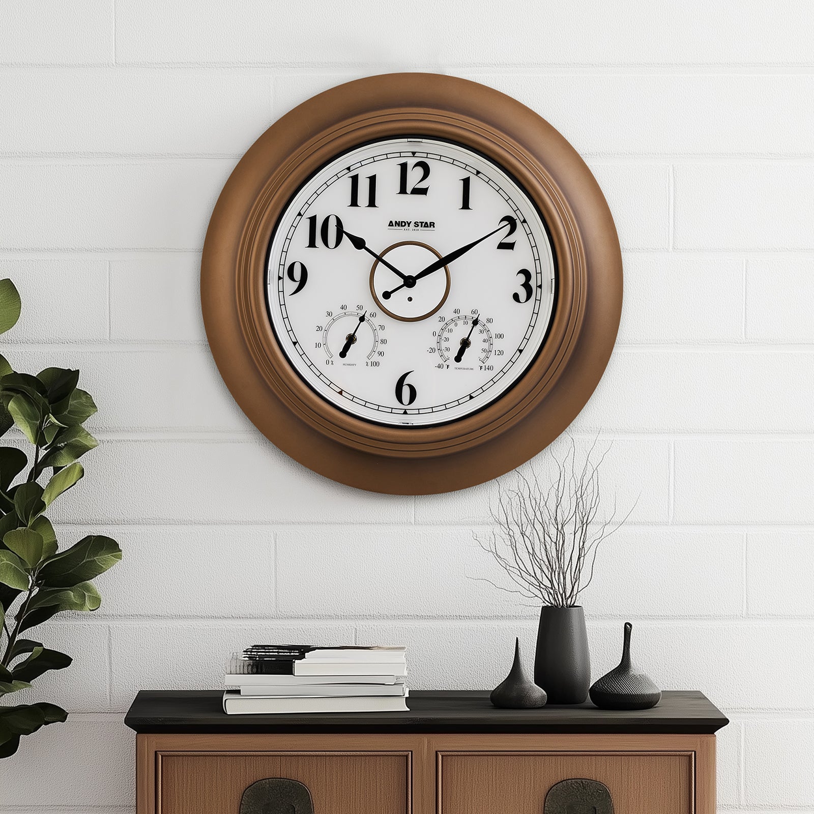 Contemporary Large Outdoor Wall Clock with Thermometer Weatherproof Illuminated ,21 Inch