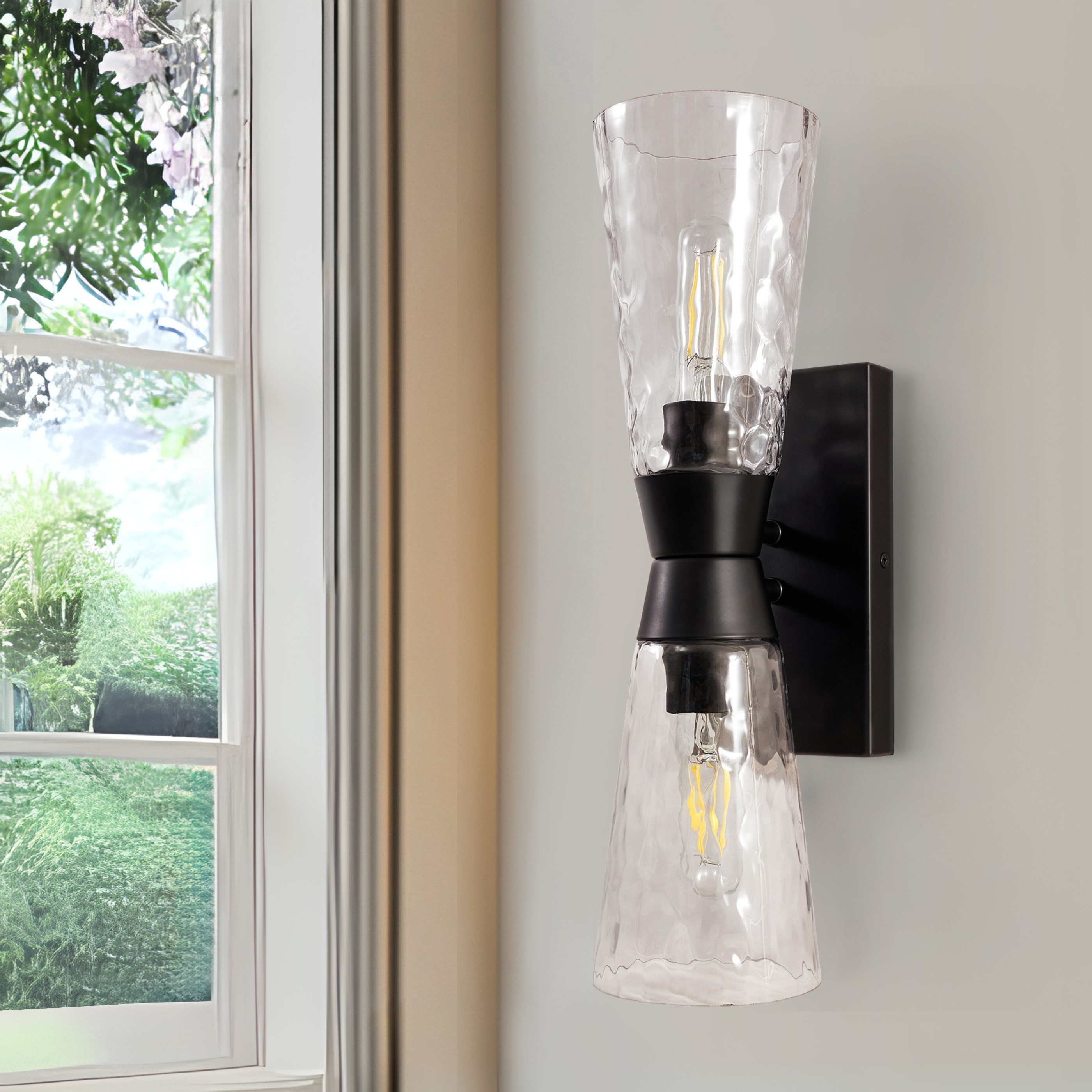 Artistic Double Sconce Flared Hammer Glass Shade Bathroom Light Fixtures