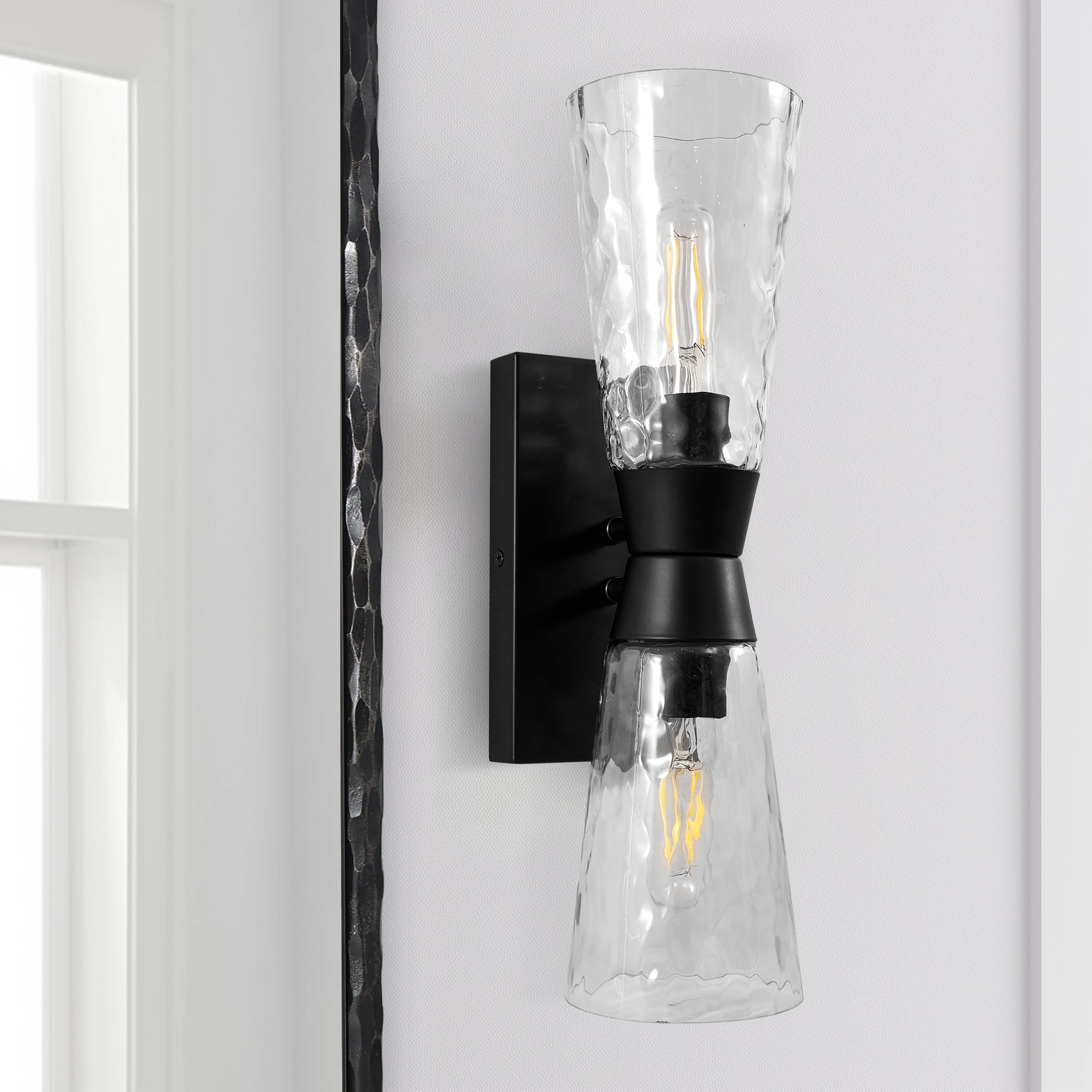 Artistic Double Sconce Flared Hammer Glass Shade Bathroom Light Fixtures
