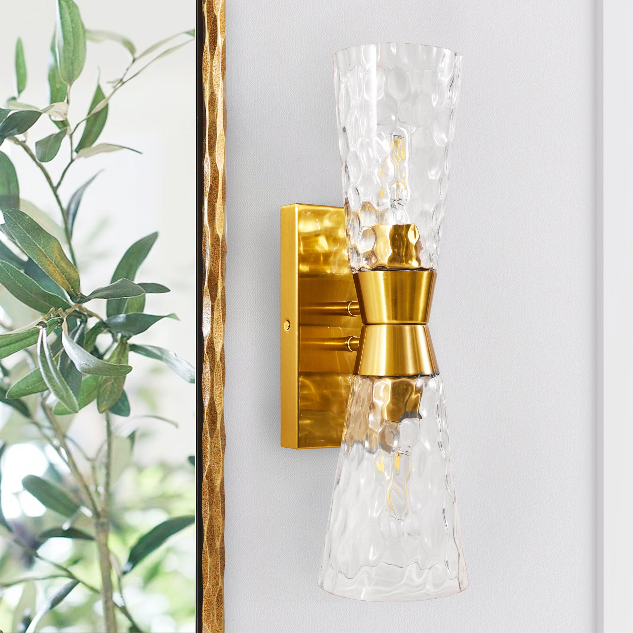 Artistic Double Sconce Flared Hammer Glass Shade Bathroom Light Fixtures