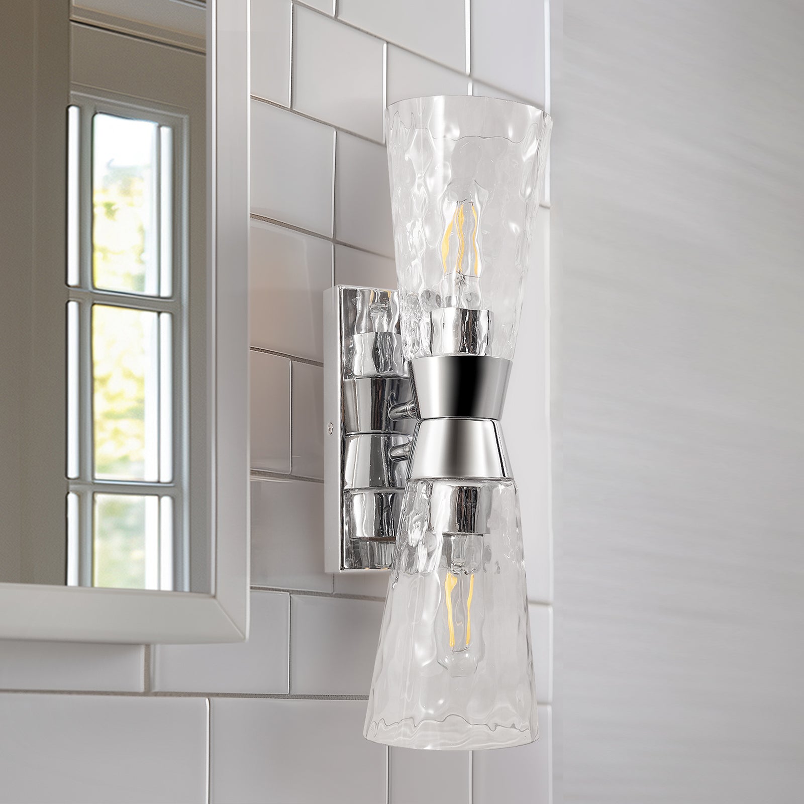 Artistic Double Sconce Flared Hammer Glass Shade Bathroom Light Fixtures