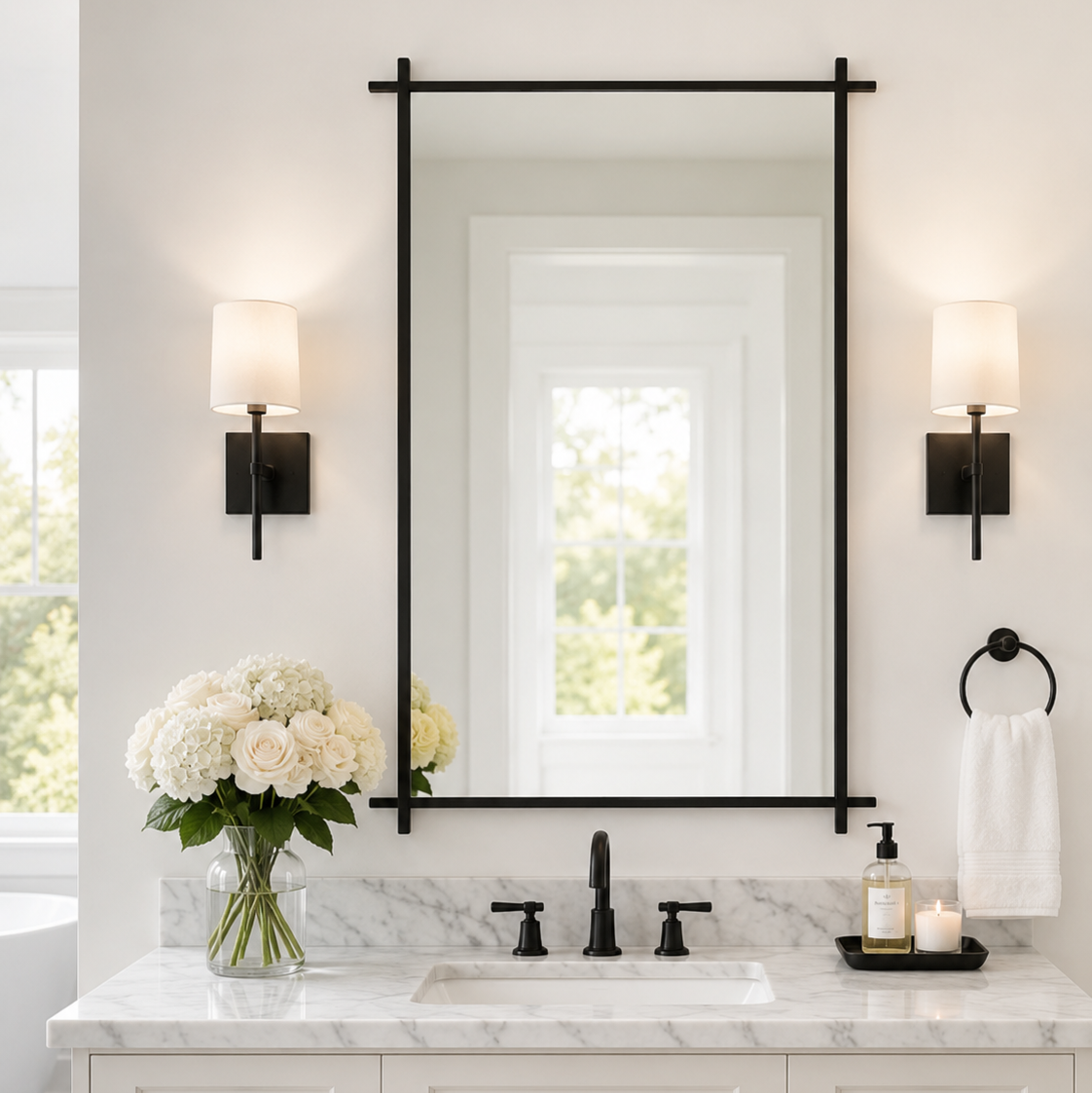 Vintage Cross Corner Rectangle Bathroom Wall Mirrors | Stainless Steel Framed