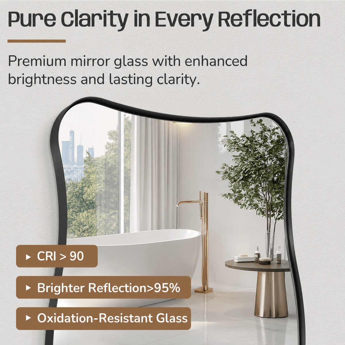 Contemporary Wavy Rectangle Scalloped Bathroom Wall Mirror | Stainless Steel Frame