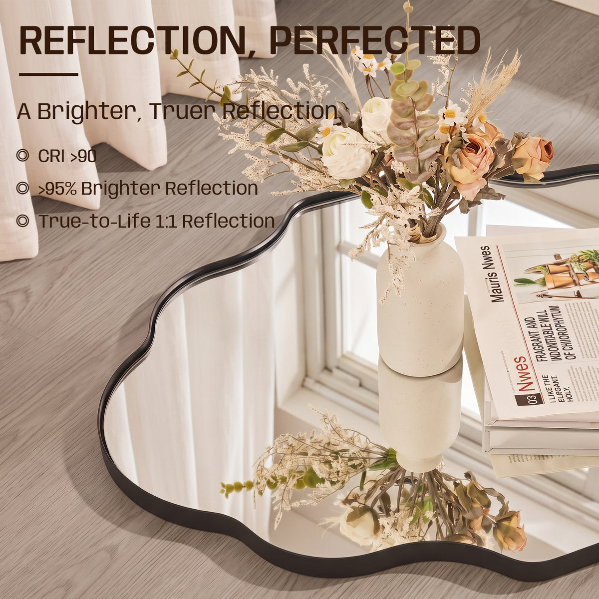 Modern Scalloped Oval Bathroom Vanity Mirror Wavy Wall Mirror | Stainless Steel Frame