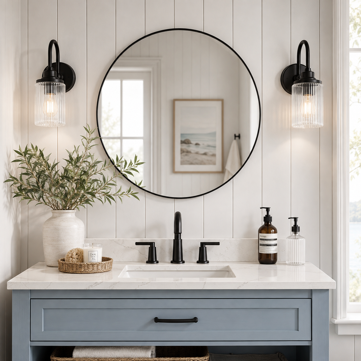 Modern Round Bathroom Mirrors Circle Wall Mirror | Stainless Steel Frame