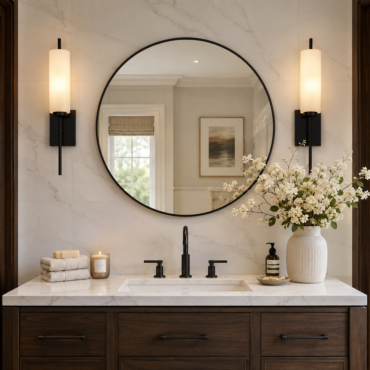 Modern Round Bathroom Mirrors Circle Wall Mirror | Stainless Steel Frame