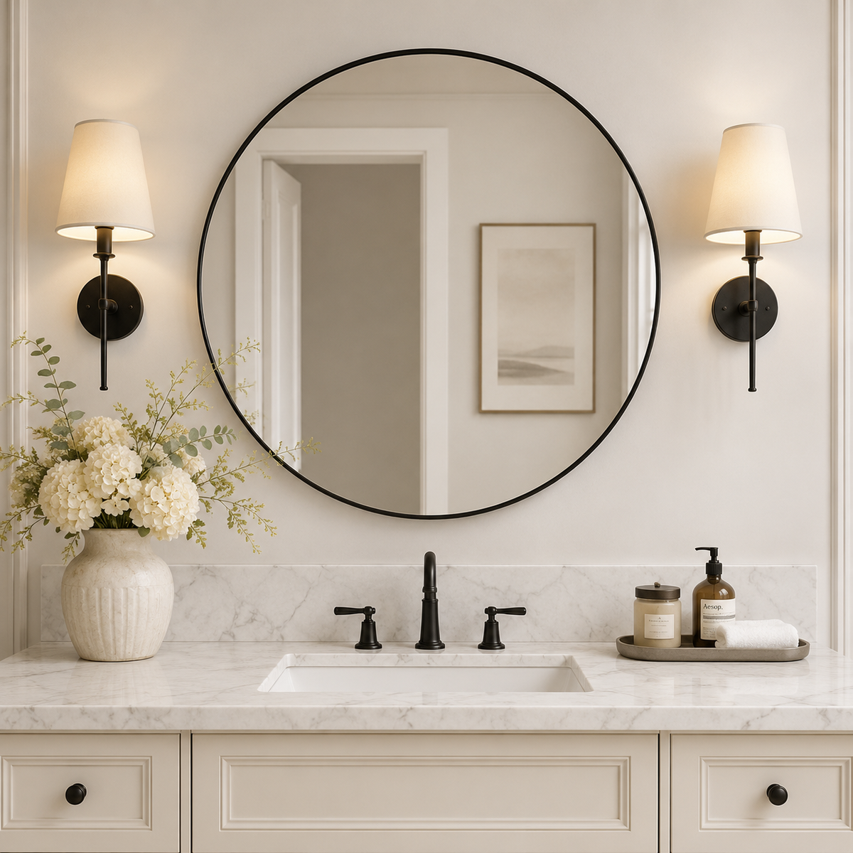 Modern Round Bathroom Mirrors Circle Wall Mirror | Stainless Steel Frame