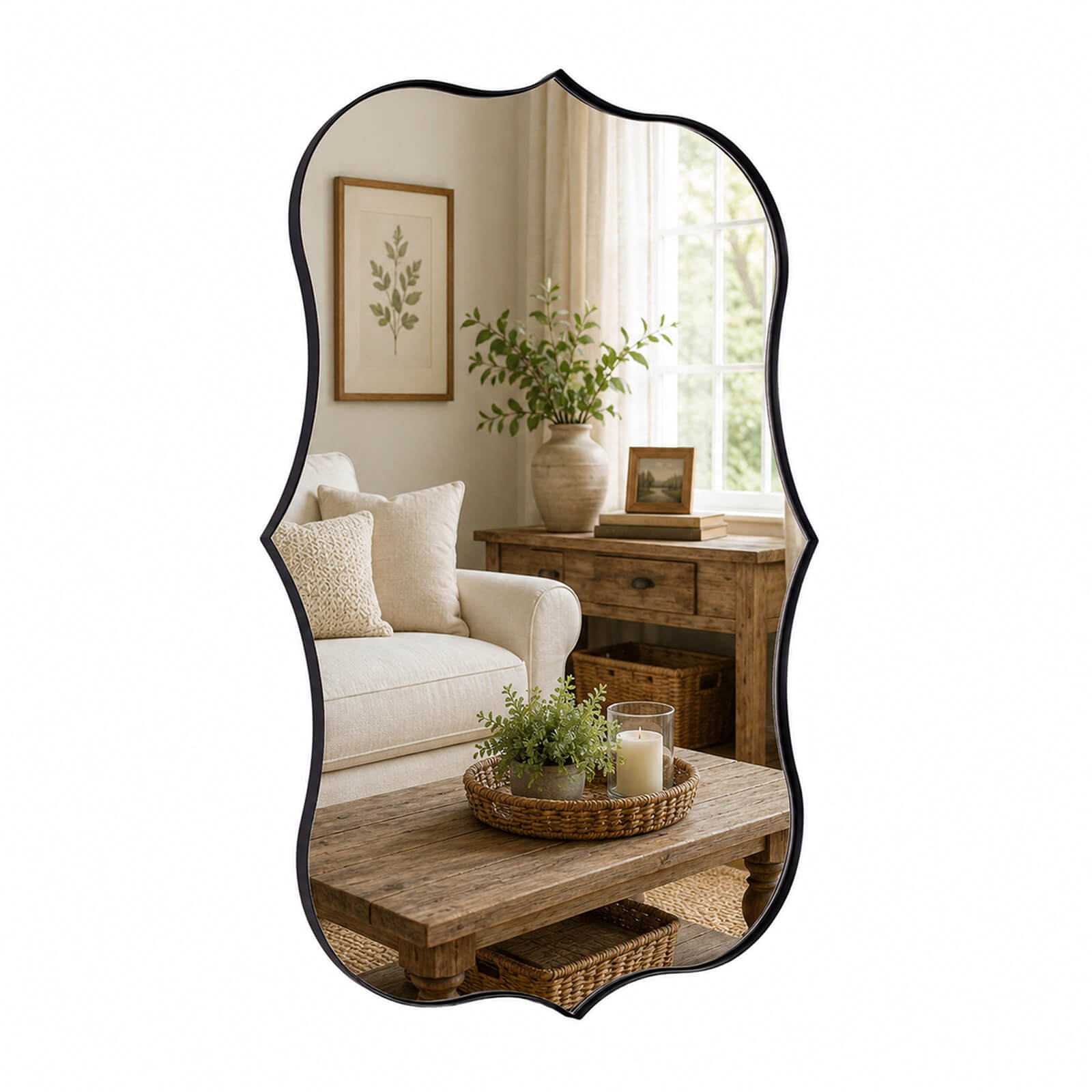 Antique Scalloped Wavy Curved Rectangle Decorative Vanity Mirror | Stainless Steel Frame