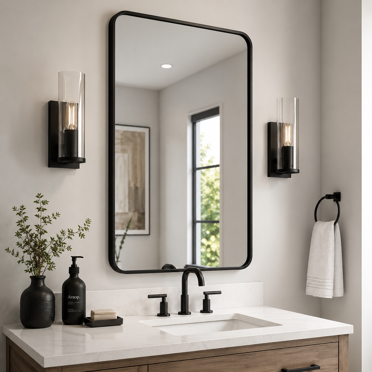 Contemporary Rounded Rectangular Bathroom Wall Mirror |Thicker Stainless Steel Framed