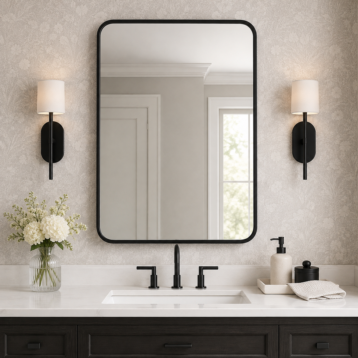 Contemporary Rounded Rectangular Bathroom Wall Mirror |Thicker Stainless Steel Framed
