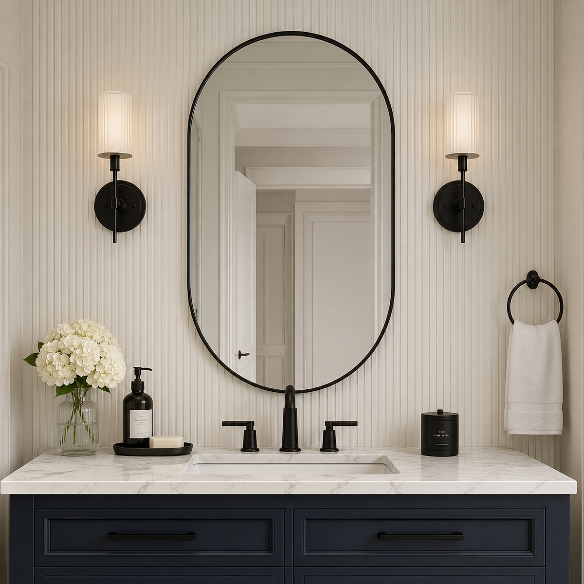 Modern Pill Shaped Capsule Wall Mirrors Long Oval Bathroom Vanity Mirror | Stainless Steel Frame