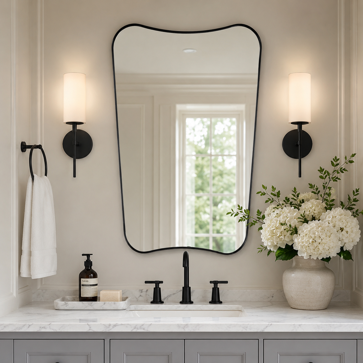 Italian Luxury Style Irregular Scalloped Wall Mirror for Bathroom |Stainless Steel Frame