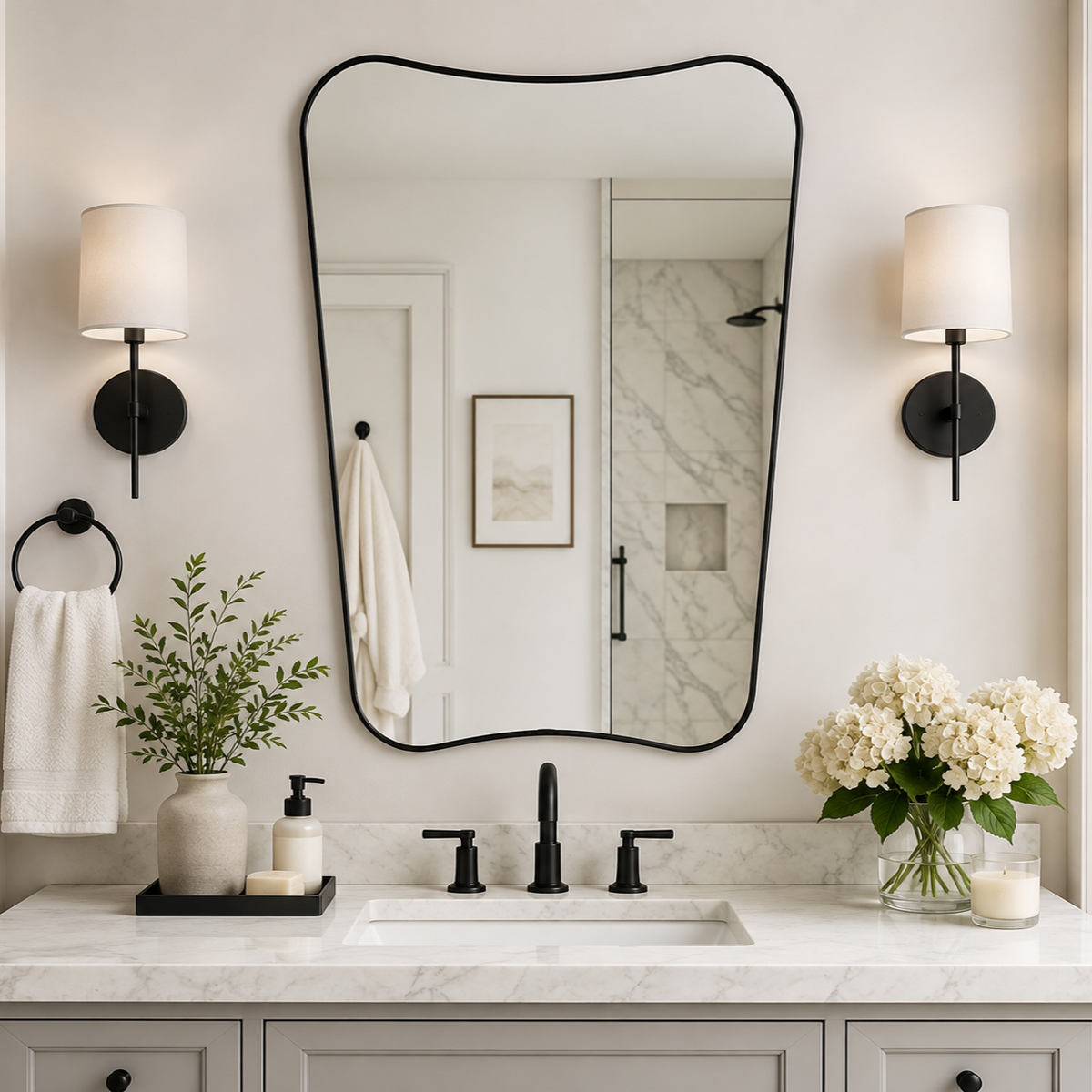Italian Luxury Style Irregular Scalloped Wall Mirror for Bathroom |Stainless Steel Frame